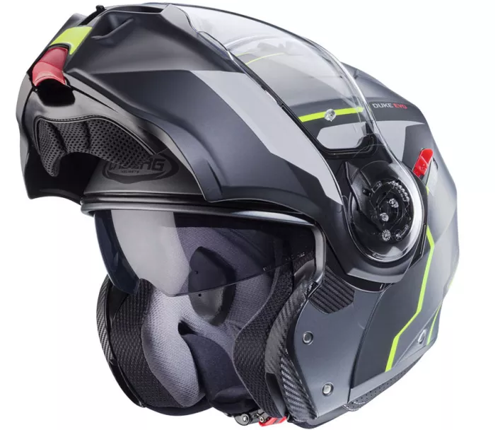 Helma na moto Caberg Duke Evo Move matt gun metal/black/yellow fluo