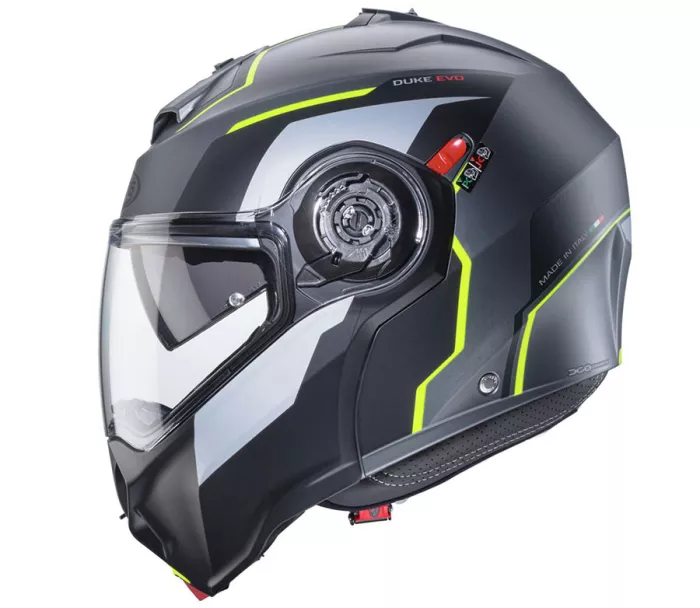 Helma na moto Caberg Duke Evo Move matt gun metal/black/yellow fluo