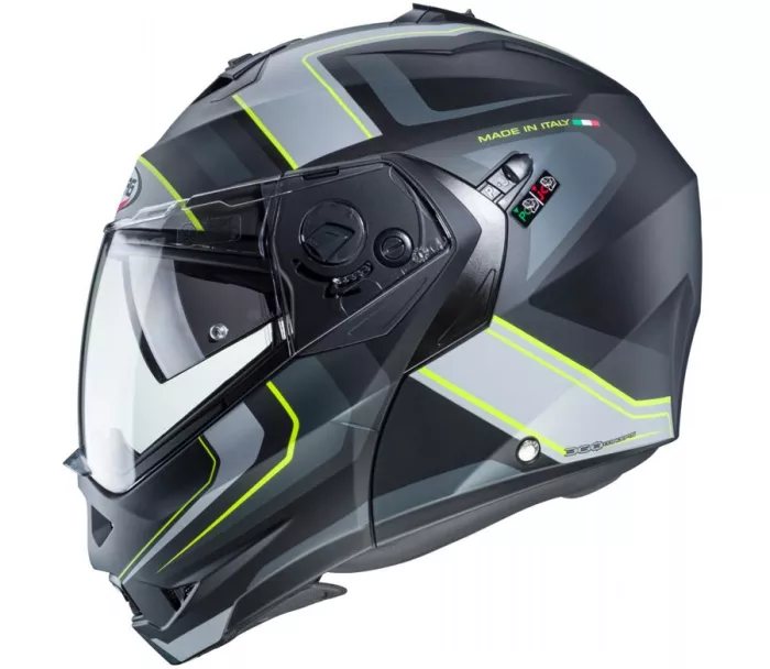 Helma na moto Caberg Duke II Tour matt black/yellow fluo/anthracite/silver