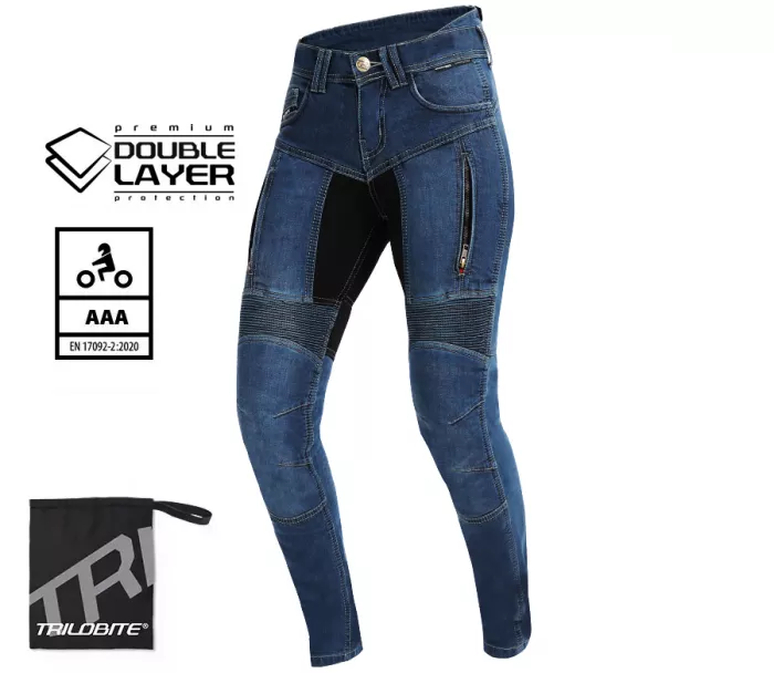 Dámske džínsy na moto Trilobite Parado doublelayer AAA skinny fit blue level 2 (predĺžené)