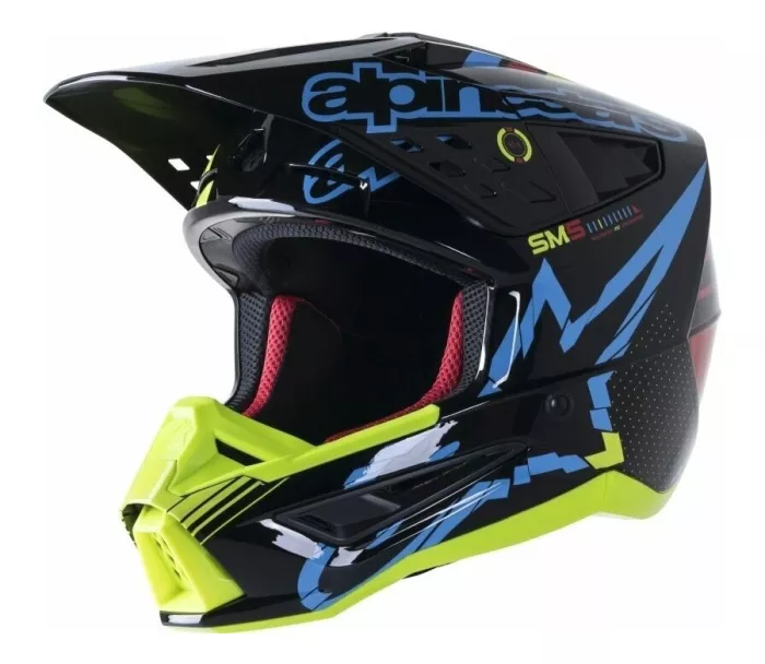 Motokrosová helma Alpinestars S-M5 Action black/cyan/yellow glossy