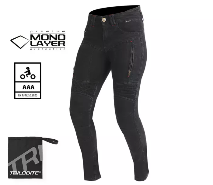 Dámske džínsy na moto Trilobite Parado monolayer AAA slim fit ladies jeans black (predĺžené)