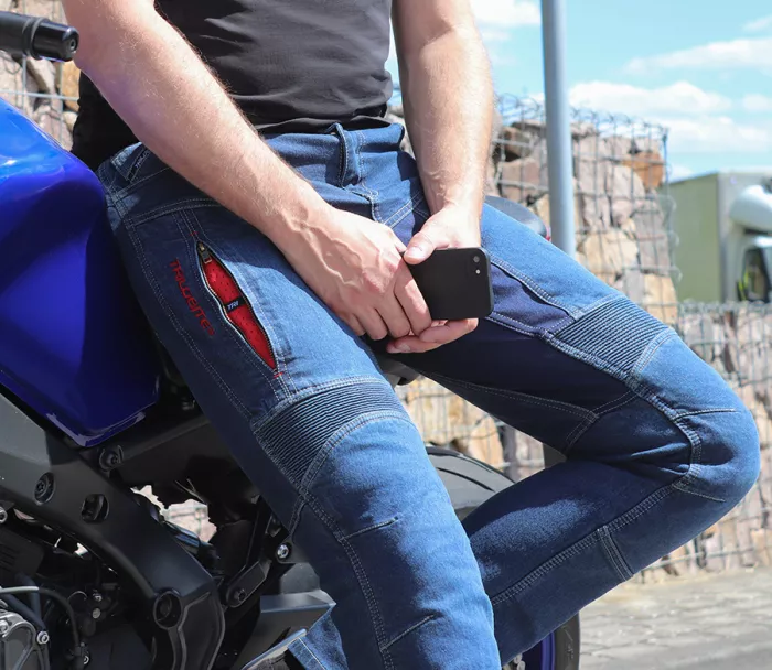 Nohavice na motocykel Trilobite Parado monolayer AAA slim fit blue (predĺžené)