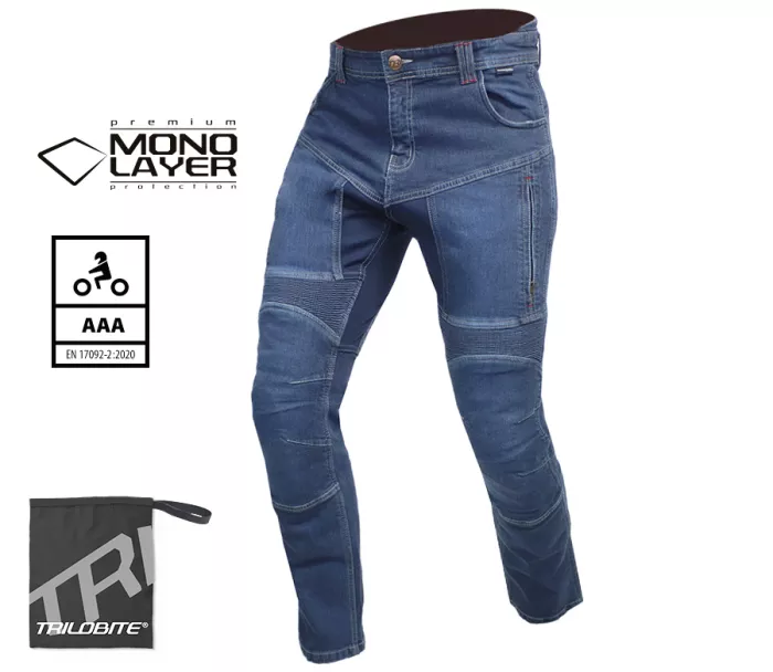 Nohavice na motocykel Trilobite Parado monolayer AAA slim fit blue (predĺžené)