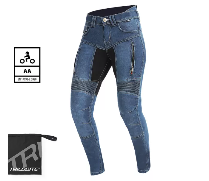 Dámske džínsy na moto Trilobite Parado skinny fit blue level 2 (predĺžené)