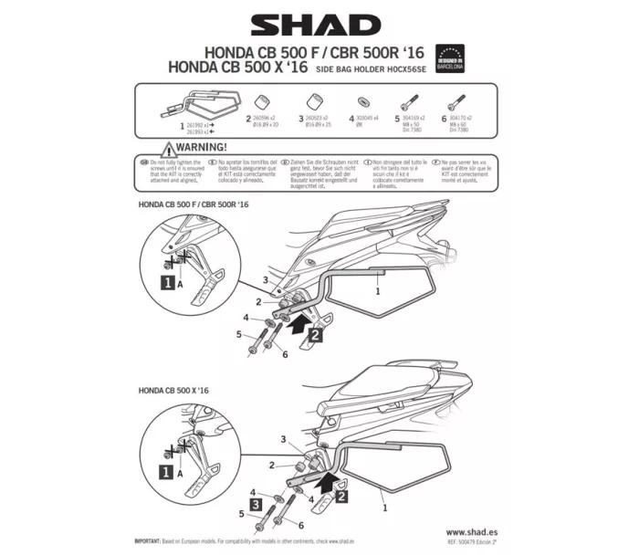 Shad H0CB51SR podpery pre bočné tašky Honda CB500F (19-22)