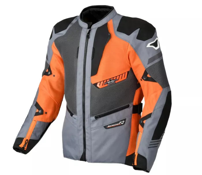 Pánska bunda na moto Macna Synchrone Night Eye grey/orange/black